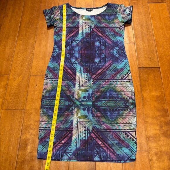 Tanoa Womens Dress Size Medium Blue Abstract Hawaiian Tapa Aloha Art to Wear - Picture 8 of 11